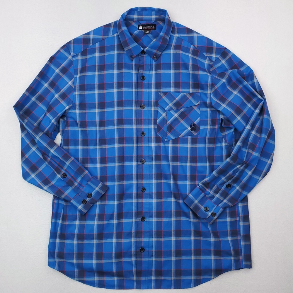 Duluth Trading Shirt Men XLT Blue Plaid Flannel Alaskan Hard Gear Outdoor Relax